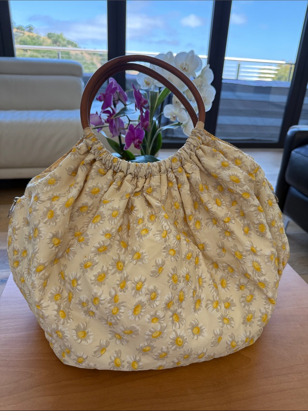 RedValentino  Daisy-Print Cream Tote with Leather  Handles